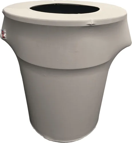 Miniatura 19 de LA Linen Cubierta para cubo de basura ajustable de elastano elástico de 32 galones, cubierta redonda para contenedor de residuos, decoración de Gris