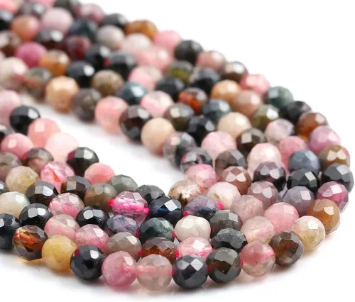 Miniatura 9 de Cuentas de turmalina, cuentas sueltas facetadas de piedras naturales para hacer joyas, pulseras, collares, tamaño 0.138 in, 2 hebras por paquete