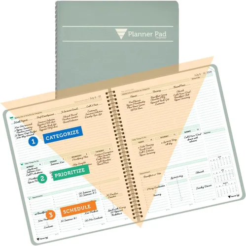 Miniatura 11 de Planner Pad Encuadernado en Espiral Octubre 2024 – Septiembre 2025 6 3/4" x 8 1/2" Organizador Mediano de 3 Niveles Funnel Down de 12 Meses