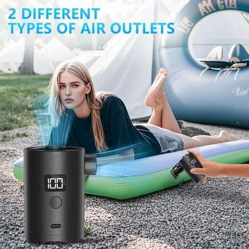 Miniatura 7 de Bomba de aire eléctrica portátil, carga tipo C, desinflado para flotadores de piscina, cama de aire, anillo de natación de colchón de aire, bolsas