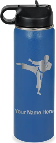 Miniatura 30 de Botella de agua personalizada LaserGram, Karate Man, de acero inoxidable con doble pared aislada al vacío con tapa abatible, regalo personalizado