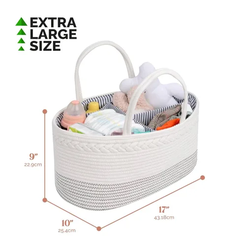 Miniatura 3 de luxury little Organizador de pañales, cesta grande de cuerda de algodón para bebé, organizador de cambiador para almacenamiento de pañales de bebé