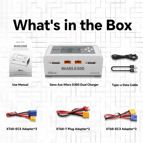 Miniatura 8 de IMARS D300 Gens Ace Lipo Cargador de batería G-Tech Smart Dual Lipo Balance Cargador AC 300W DC 700W (350W* 2) 16A Cargador de doble canal