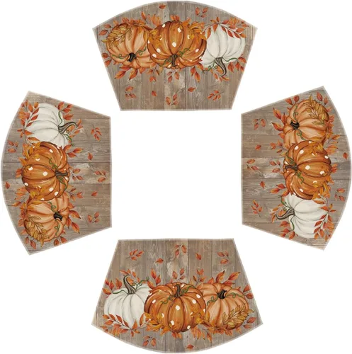 Miniatura 8 de Artoid Mode - Set de 2 manteles individuales de cuadros de búfalo con calabazas y hojas de eucalipto, manteles otoñales de 12x18 pulgadas para Azul