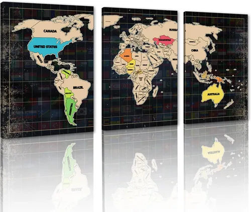 Miniatura 13 de MAMAGO Lienzo decorativo para pared, diseño de mapa de Estados Unidos, 3 paneles, fondo de madera, mapa de Estados Unidos, imagen y póster, arte