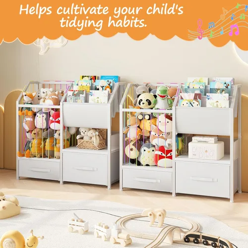 Miniatura 4 de HOOBRO Estantería para niños y organizador de almacenamiento de juguetes, almacenamiento de animales de peluche con estantería con eslinga y cajones