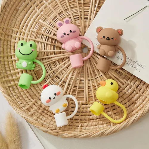 Miniatura 6 de 5 tapas de pajita para vaso Stanley, tapa de silicona con lindos animales para vaso Stanley de 30 y 40 oz con asa, puntas de pajita reutilizables a
