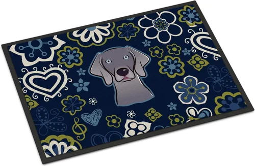 Caroline's Treasures BB5082MAT - Felpudo Weimaraner con flores azules de 18 x 27 pulgadas, para interiores y exteriores, para entrada, Weimaraner