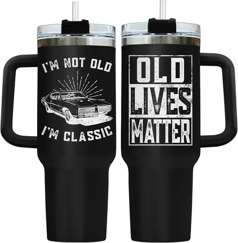 Miniatura 29 de 34HD Regalos de cumpleaños para el Día del Padre, de parte de su hija o hijo, taza de viaje aislada para 50 cumpleaños, clásico de 40 onzas con asa