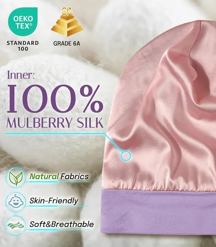 Miniatura 2 de OLESILK Gorro de Seda para Bebé de 0-6 Meses - Gorro de Cabello para Niños Pequeños de Seda de Morera 100%, Gorro de Noche Ajustable para Dormir