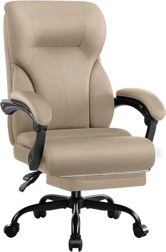 Miniatura 8 de Silla de oficina ejecutiva, silla de escritorio ergonómica y cómoda con reposapiés y reposabrazos acolchados, piel sintética resistente para Negro