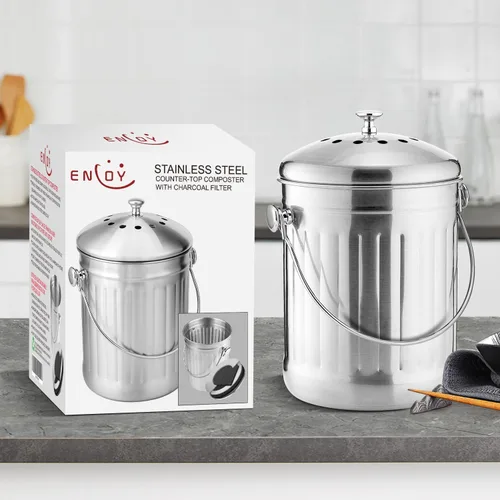 Miniatura 8 de ENLOY Cubo de abono para encimera de cocina, cubo de abono interior de acero inoxidable de 1.3 galones para encimera de cocina, cubo de compost