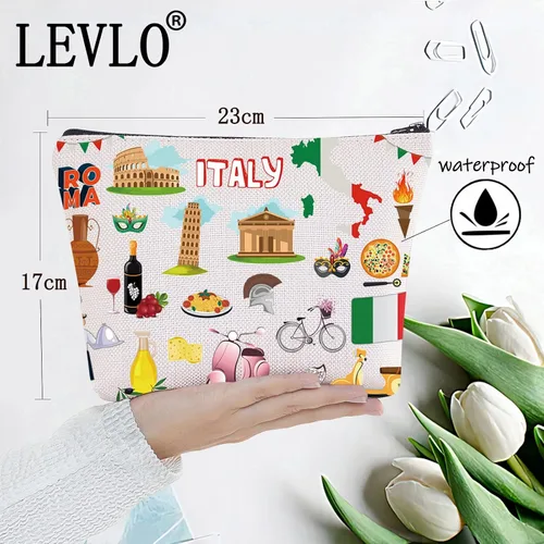 Miniatura 2 de LEVLO Bolsa de viaje para Italia, regalo de recuerdo de Roma, Torre de Pisa, Coliseo, Venecia, Carnaval, cremallera, bolsa de regalo de viaje