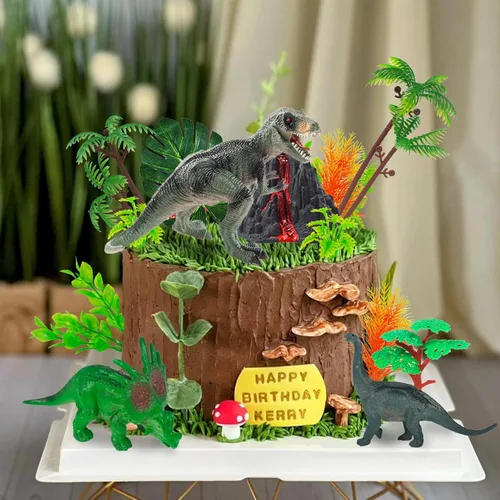 Miniatura 6 de 18 adornos de dinosaurio para tartas con huevos de dinosaurio, hojas, árboles, decoración de pasteles para animales salvajes, cumpleaños temáticos