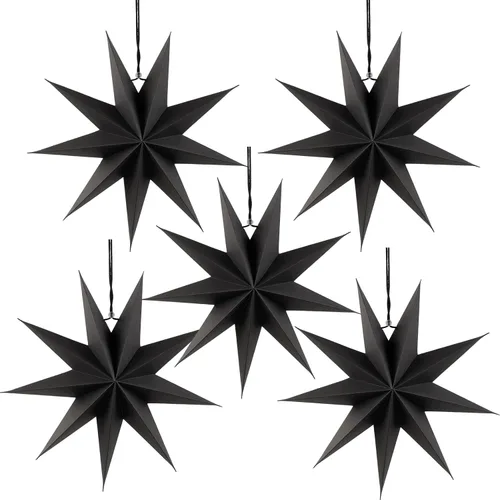 Miniatura 11 de SUNBEAUTY 5 linternas de papel natural de 9 puntas de 12 pulgadas, lámpara colgante de Navidad rústica, decoración de papel, boda, cumpleaños