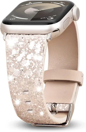 Miniatura 14 de Bling Band Compatible with Apple Watch Bands 38mm 40mm 41mm 42mm 44mm 45mm 46mm 49mm Ultra 3/2/1, Glitter Sparkle Leather Strap For iWatch Band