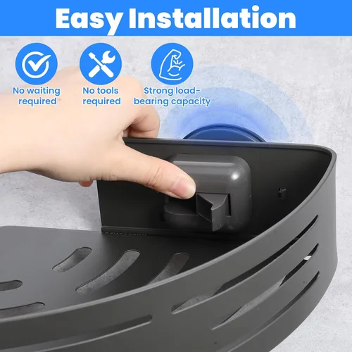 Miniatura 4 de Ventosa de esquina para ducha, aleación de aluminio inoxidable con 4 ganchos, no requiere perforación, estante de almacenamiento extraíble e