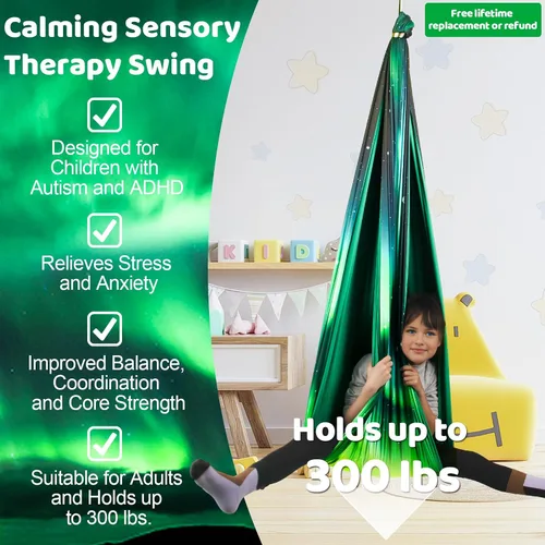 Miniatura 2 de HiCamer Columpio Sensorial de Doble Capa para Niños y Adultos Soporta hasta 300 libras Columpio de Terapia de Abrazo para Interiores y Exteriores