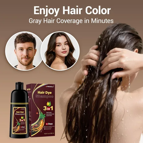 Miniatura 2 de IIIMEIDU MEIDU Champú para teñir el cabello de color marrón oscuro 3 en 1, champú de color instantáneo para mujeres y hombres, ingredientes herbales