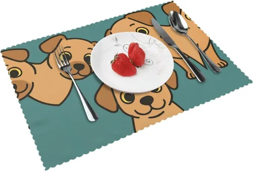 Miniatura 12 de Rectangular Placemats Set of 4, Heat Resistant Orange Printed Kitchen Dining Table Mats