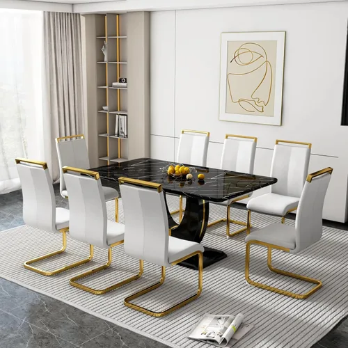Miniatura 43 de Juego de 6 sillas de mesa de comedor para 6, juego de 6, moderno juego de comedor con mesa de comedor de mármol de 63 pulgadas, sillas tapizadas