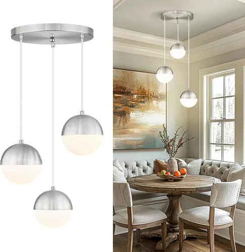 Miniatura 36 de LMS Luces colgantes negras de 8 pulgadas para isla de cocina, lámpara colgante moderna de globo con vidrio esmerilado, lámpara colgante Negro