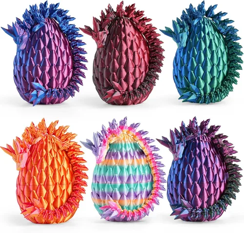 Miniatura 2 de Huevos de dragón impresos en 3D de 5.5 pulgadas, rellenos de cesta de Pascua para niños y adolescentes, juguetes de dragón articulados para niños