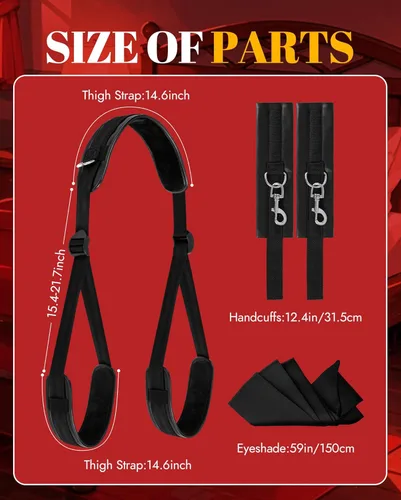 Miniatura 7 de BDSM - Cuerda sexual con restricciones de bondage, correas de cuero Utimi para las piernas, muñeca y muslo con esposas ajustables en la espalda