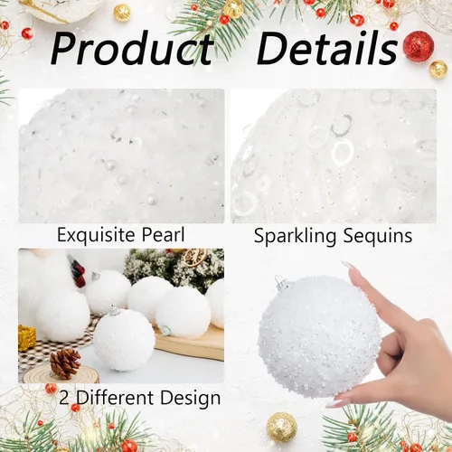 Miniatura 3 de Juego de 8 bolas de Navidad de 3.94 pulgadas, bolas de espuma de lentejuelas con purpurina, irrompibles, decoraciones de árbol de Navidad, juego
