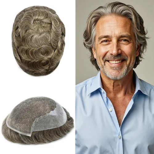 Miniatura 18 de Toupee - Sistemas de reemplazo de cabello para hombre, encaje frontal suizo, nudo blanqueado, pieza de cabello humano natural 1# negro azabache, 8 x