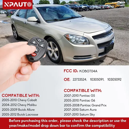 Miniatura 2 de Llavero de repuesto para Chevrolet Cobalt 06-10, Chevy Malibu 04-12, Pontiac G5 07-09, 05-10 G6, 05-08 Grand Prix, 07-10 Saturn Aura Sky, 05-09