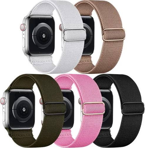 Miniatura 18 de 5 Pack de bandas elásticas de nylon compatibles con Apple Watch de 40 mm, 41 mm, 42 mm, 44 mm, 45 mm, 46 mm, 49 mm, 38 mm para mujeres y hombres