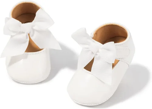 Baby Mary Jane - Zapatos planos para niñas con lazo de algodón, suela antideslizante para bebé, vestido de princesa para primera caminata, zapatos