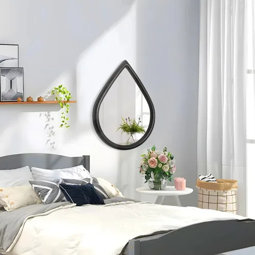 Miniatura 4 de Espejo con marco de madera, espejo de pared con forma de lágrima negra, espejo de pared rústico decorativo irregular para baño, sala de estar