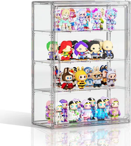 Miniatura 9 de Vitrina de acrílico transparente de 4 niveles para figuras coleccionables montada en la pared, vitrina de exhibición de figuras de hobby