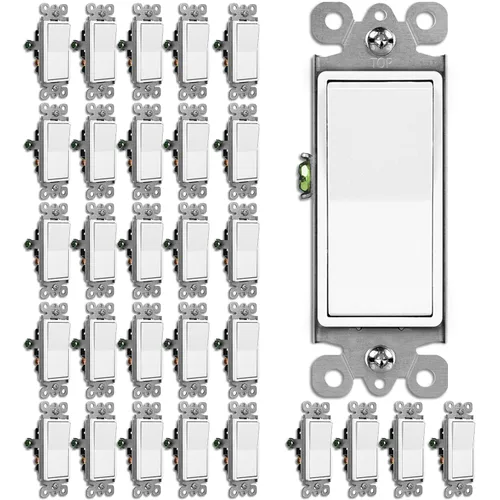 Miniatura 11 de BESTTEN Paquete de 10 interruptores de luz decorativa de 3 vías, 15 A, 120/277 V, un solo polo o tres vías, interruptor de pared de paleta