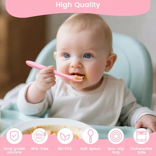 Miniatura 3 de HANSGO Cucharas de silicona para bebés de 8 piezas, cucharas de alimentación para bebés de primera etapa, punta suave para las encías, utensilios