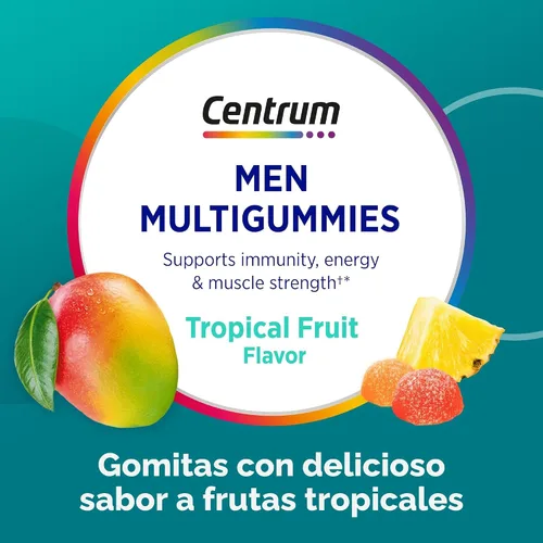 Miniatura 6 de Centrum Gomitas multivitamínicas para hombre, sabores de frutas tropicales hechas de sabores naturales, 100 unidades, suministro para 50 días