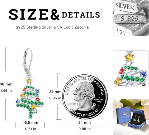 Miniatura 166 de Aretes colgantes de plata de ley con diseño de árbol de la vida, flor, abeja, animales, gato, colibrí, piedra lunar, turquesa, aretes con cierre