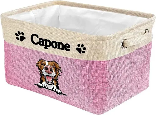 Miniatura 12 de Cesta de almacenamiento plegable personalizada con lindo borde de perro, plegable y resistente de tela resistente para juguetes de mascotas, cubo