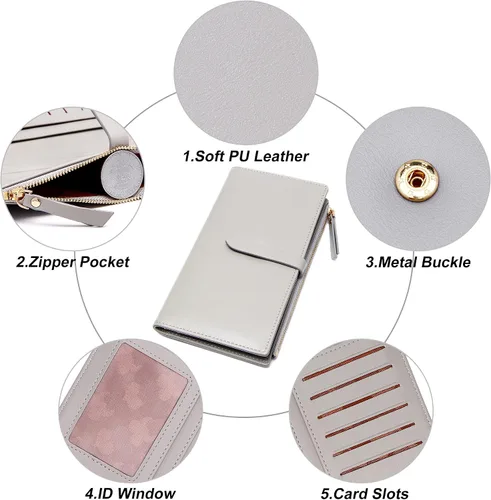 Miniatura 21 de Billeteras delgadas para mujer, tarjetero RFID plegable con bolsillo con cremallera, Mandala azul, Delgado