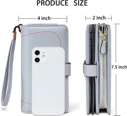 Miniatura 4 de OPAGE Cartera de cuero de gran capacidad para mujer con bloqueo RFID y cremallera alrededor
