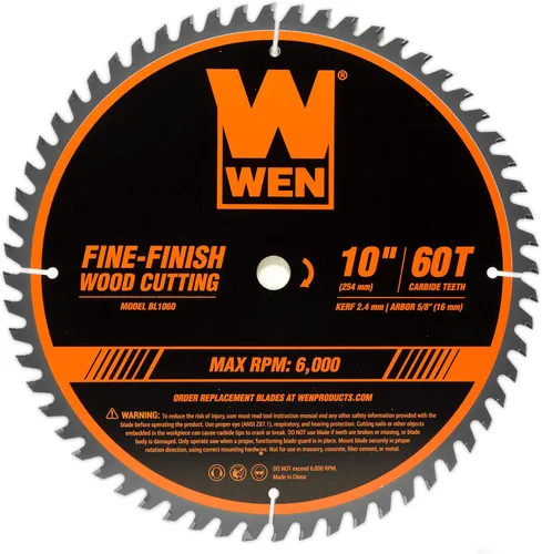 WEN BL1060 - Hoja de sierra profesional para carpintería de 10 pulgadas, 60 dientes, acabado fino, para sierras ingletadoras y sierras de mesa,