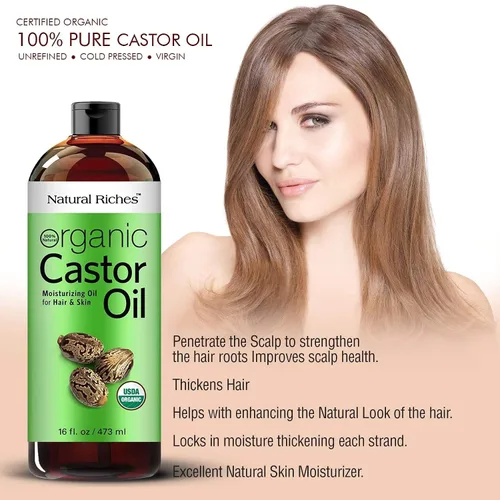 Miniatura 5 de Natural Riches Aceite de ricino orgánico, prensado en frío, certificado USDA para el crecimiento del cabello, pestañas más gruesas, cejas, hidrata