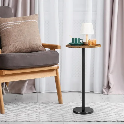 Miniatura 5 de OYEAL Mesa auxiliar para bebidas, pequeña mesa de cóctel redonda para patio, mesa auxiliar de pedestal al aire libre, mesa auxiliar con base de Negro