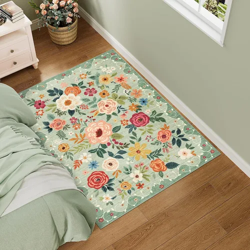 Miniatura 14 de DUKINO Alfombra de área de 6 x 9 pies, alfombra floral para sala de estar, ligera, antideslizante, lavable, alfombra de interior de pelo bajo