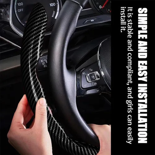 Miniatura 4 de Funda protectora de fibra de carbono antideslizante para volante de automóvil, 2 piezas de 15 pulgadas, accesorios interiores universales