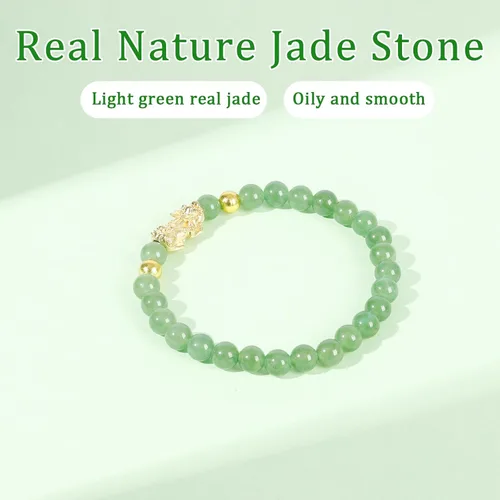 Miniatura 6 de Feng Shui Wealth Lucky Bracelet with Light Green Real Jade Bracelet for Women Men, 24K Gold Plated PiXiu Dragon Protection Bracelet Mantra Prayer