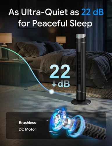 Miniatura 51 de ZAFRO Ventilador de torre inteligente para dormitorio, ventilador de torre oscilante de 120°, 28 pies/s de alta velocidad, 12 velocidades, 4 modos