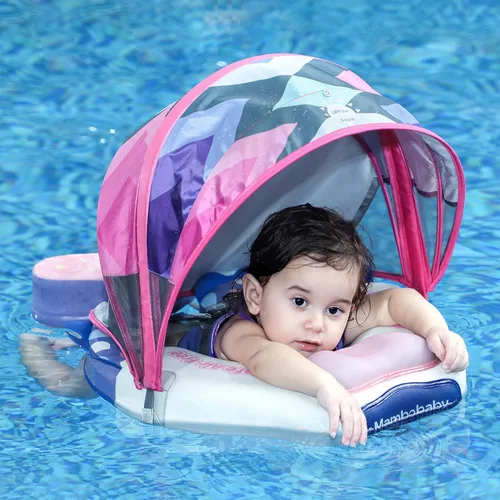 Miniatura 5 de Mambobaby Flotador Mejorado con Cola Añadida para Bebé con Toldo para Anillo de Natación de Cintura Infantil, Entrenador de Natación, Flotadores No